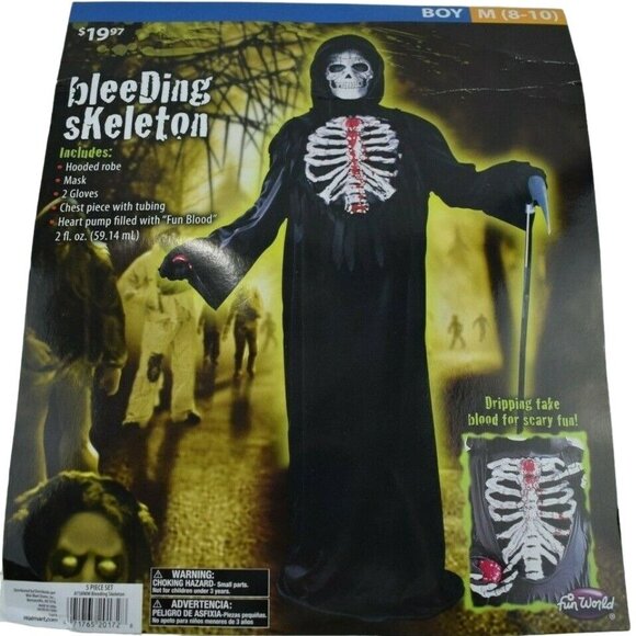 Fun World Boys M - 8/10 New Bleeding Skeleton 5 Piece Halloween Costume - Picture 1 of 2